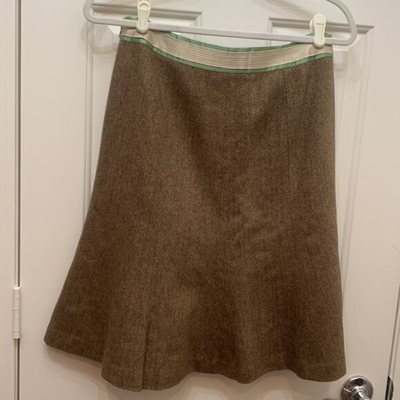 Ann Taylor Loft Size 6 Green Tan Brown Midi Wool Rayon Polyester Acetate New - Picture 7 of 10